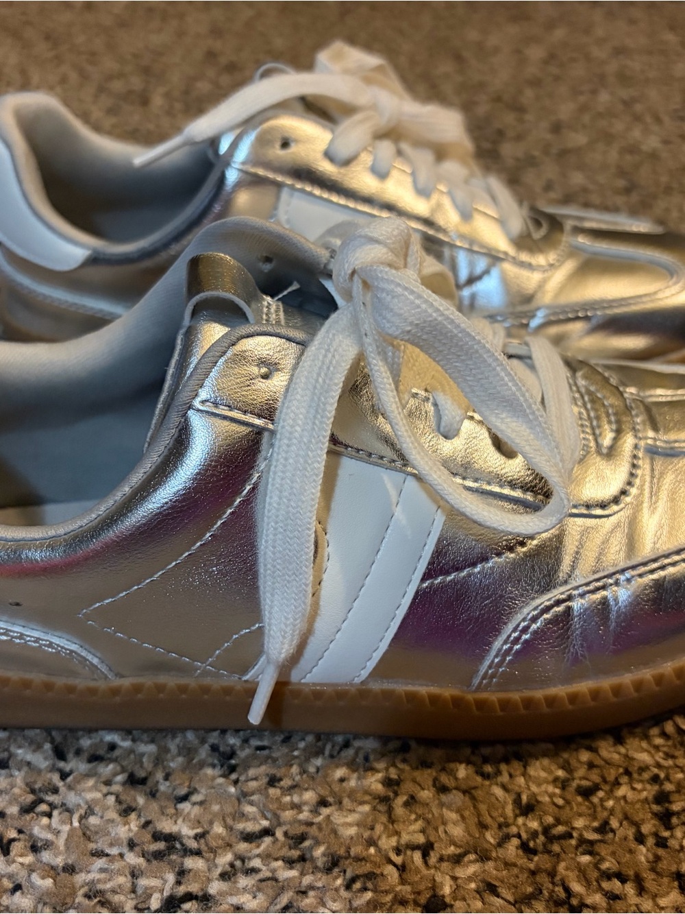 Women's Silver Athletic Sneakers with White Laces - Picture 4 of 4